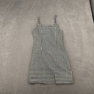 Womens Mini Dress Black White Gingham Square-Neck Adjustable Strap Classic Fit